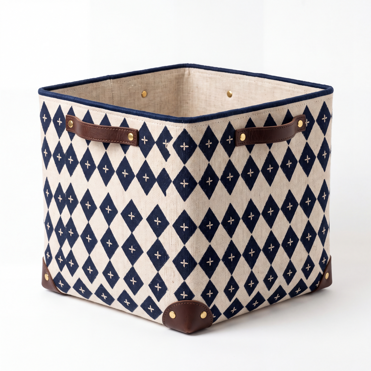 Linen Geometric Print Storage Basket — Soft Living Collection