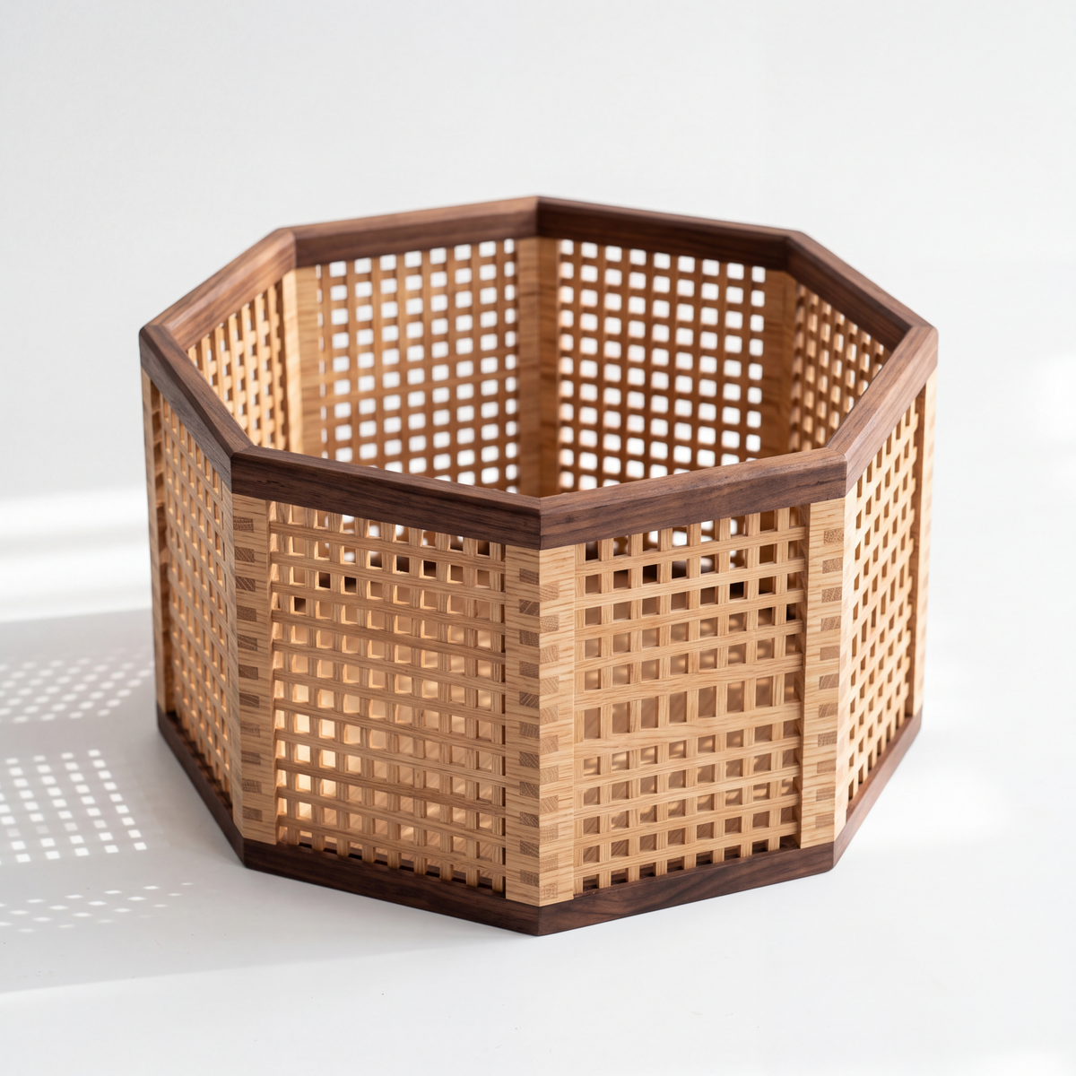 Octagonal Wood Lattice Basket — Forest Collection