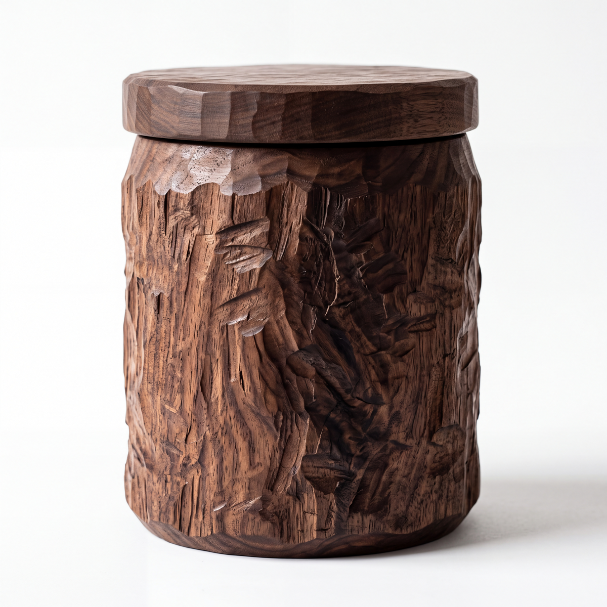 Hand-Carved Black Walnut Canister — Forest Collection