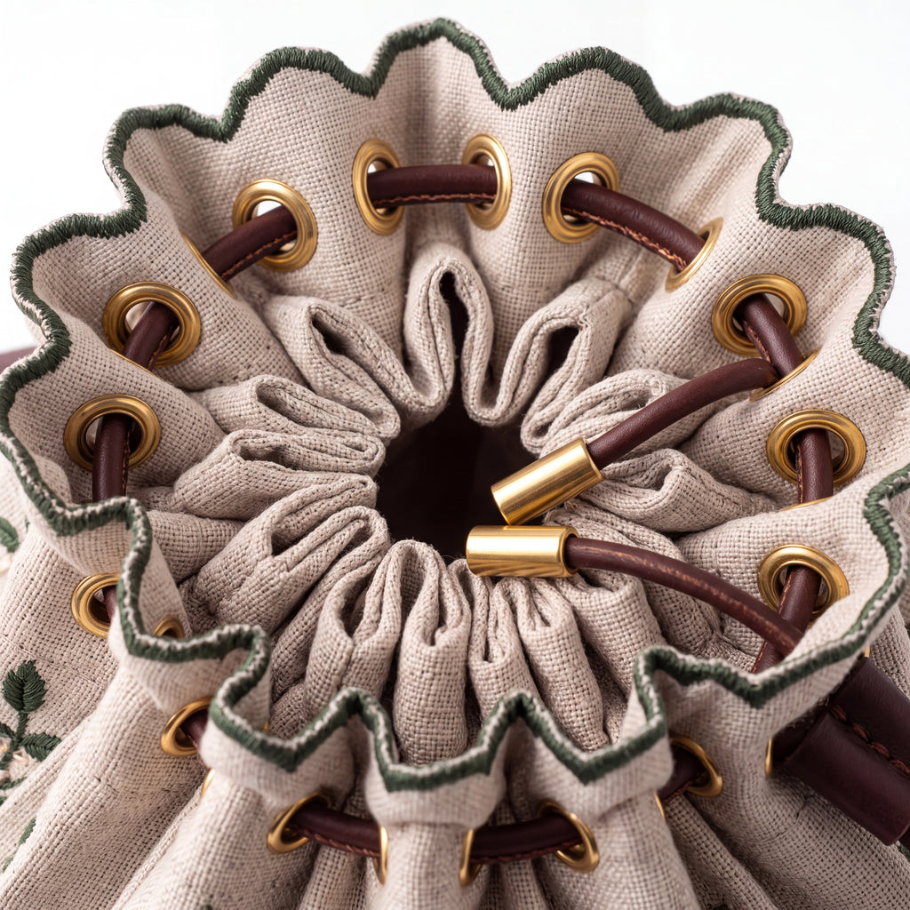 Linen Embroidered Pleated Storage Basket — Soft Living Collection