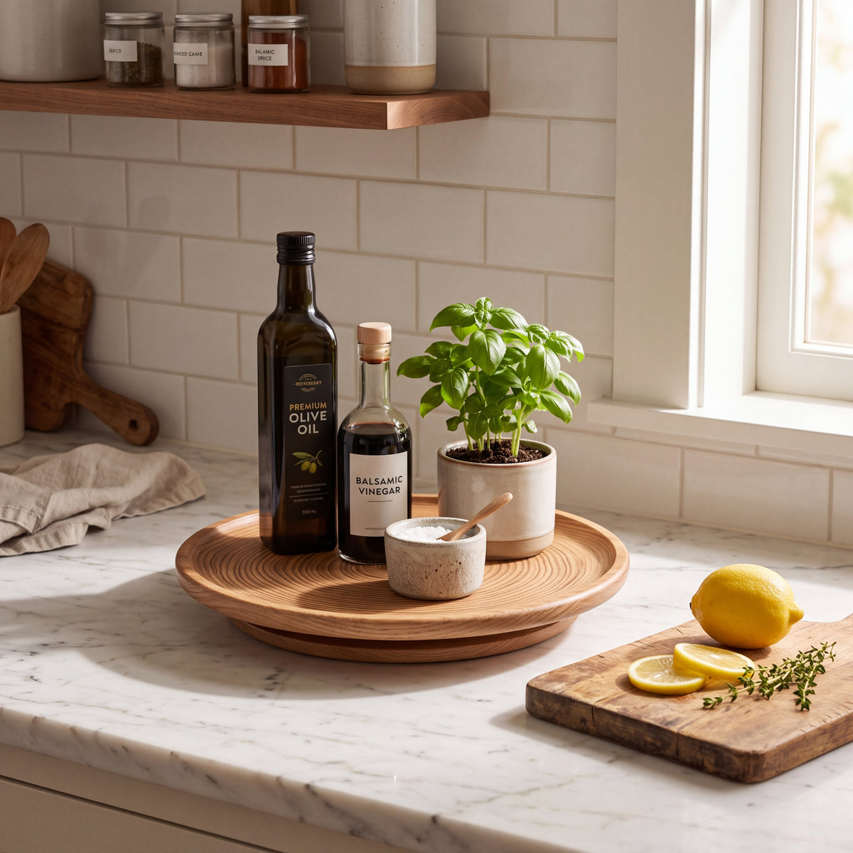 Solid Oak Lathe-Turned Lazy Susan — Forest Collection