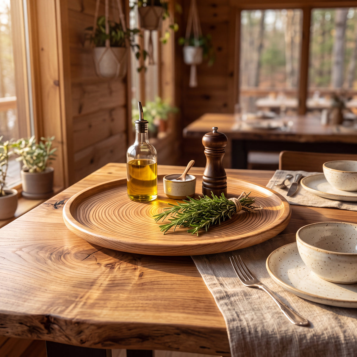 Solid Oak Lathe-Turned Lazy Susan — Forest Collection