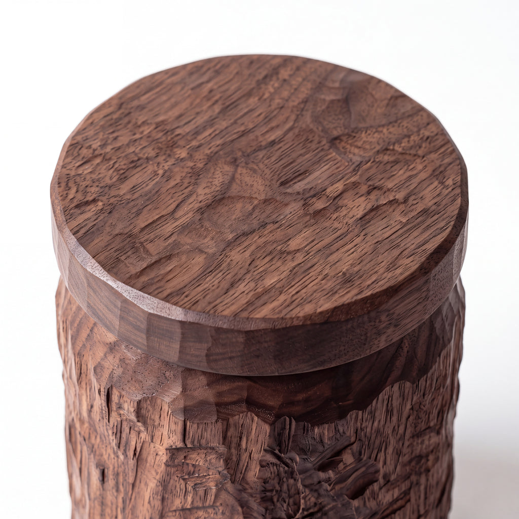Hand-Carved Black Walnut Canister — Forest Collection