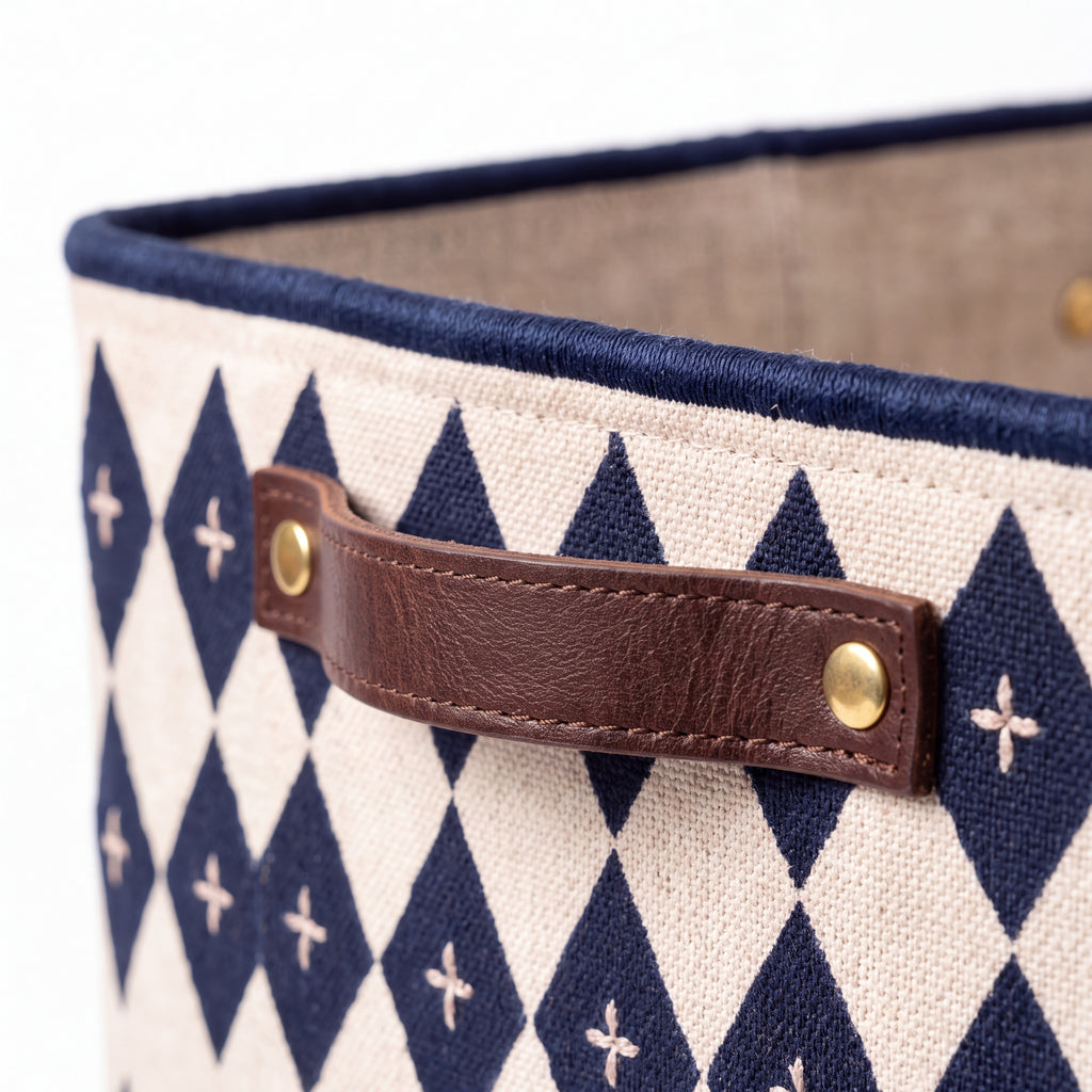 Linen Geometric Print Storage Basket — Soft Living Collection
