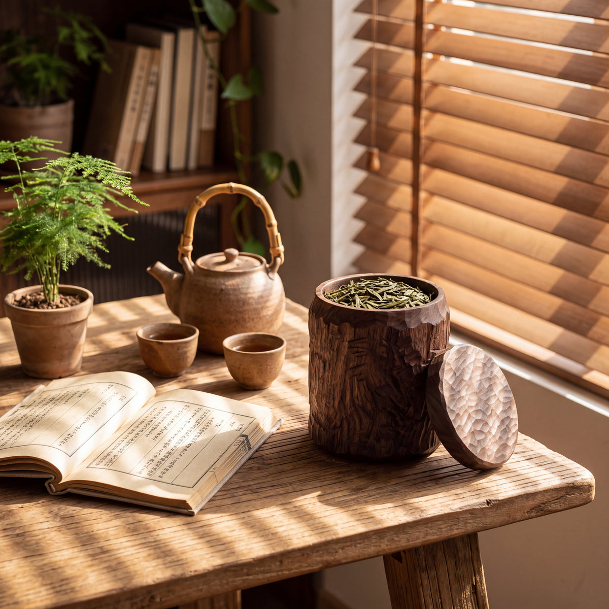 Hand-Carved Black Walnut Canister — Forest Collection