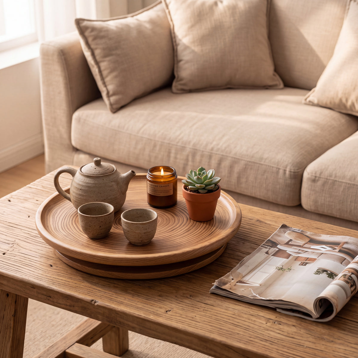 Solid Oak Lathe-Turned Lazy Susan — Forest Collection