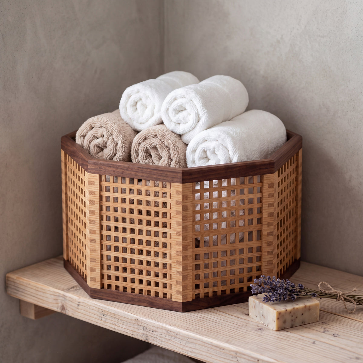 Octagonal Wood Lattice Basket — Forest Collection