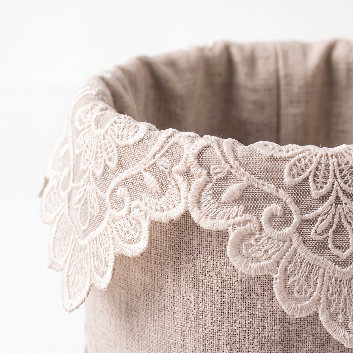 Linen Lace Floral Embroidered Cylinder Basket — Soft Living Collection