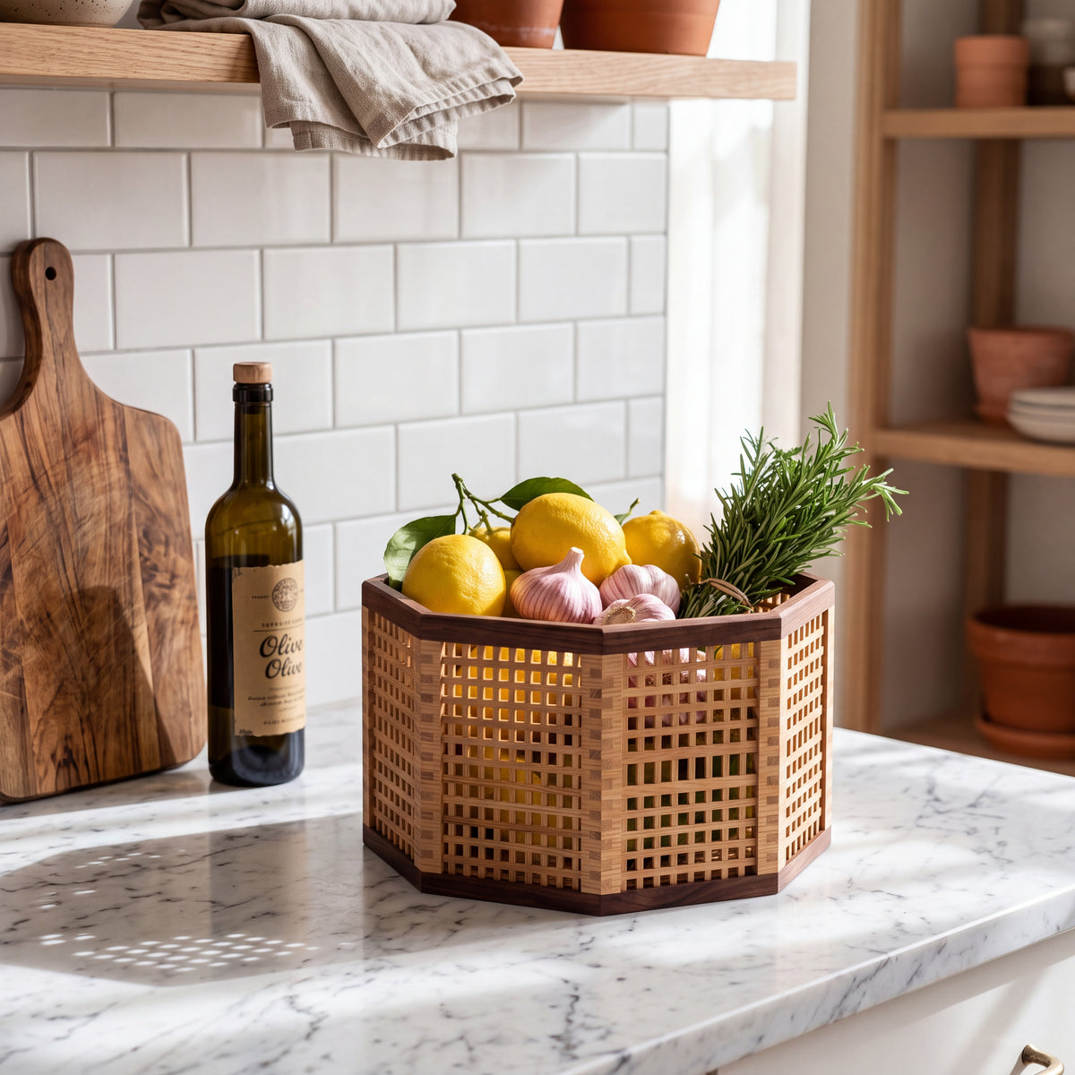 Octagonal Wood Lattice Basket — Forest Collection