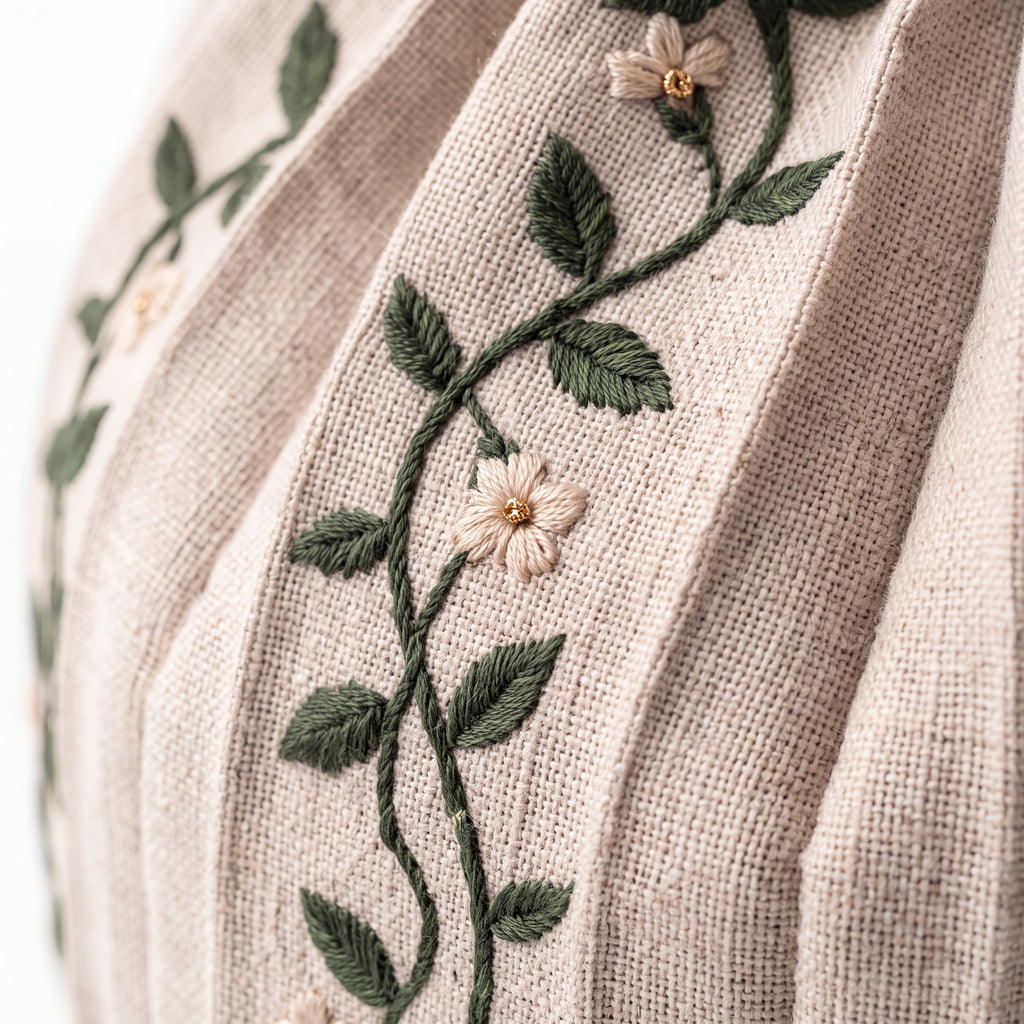 Linen Embroidered Pleated Storage Basket — Soft Living Collection