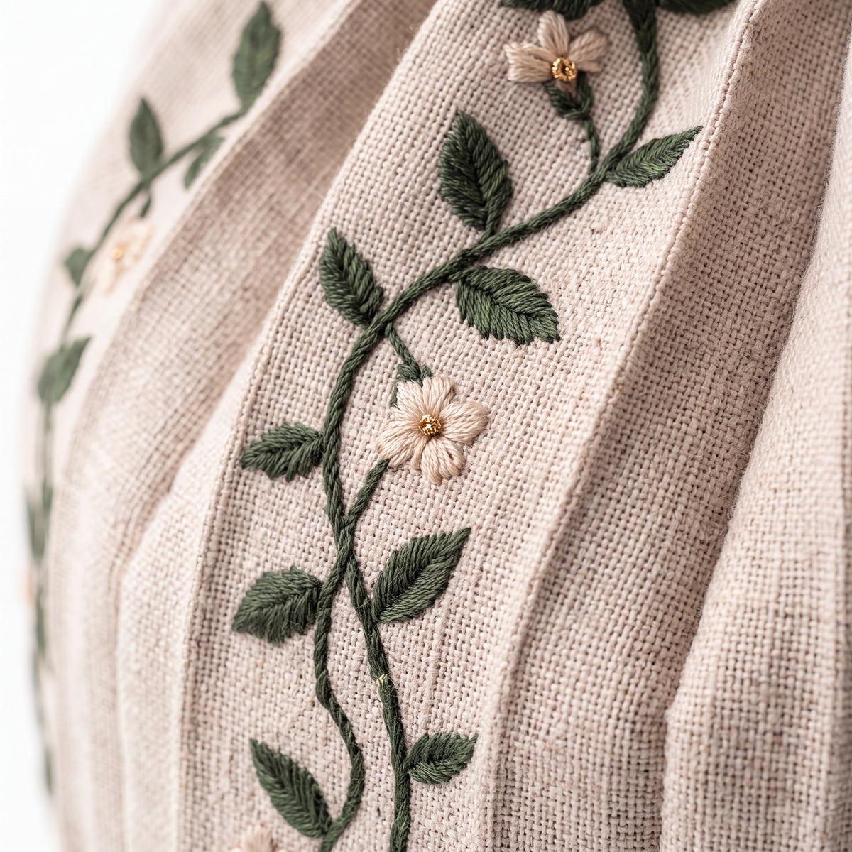 Linen Embroidered Pleated Storage Basket — Soft Living Collection