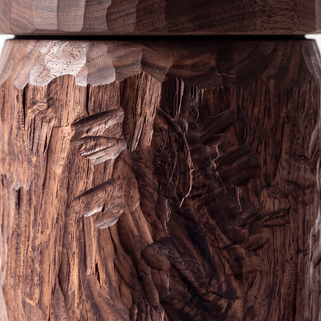Hand-Carved Black Walnut Canister — Forest Collection