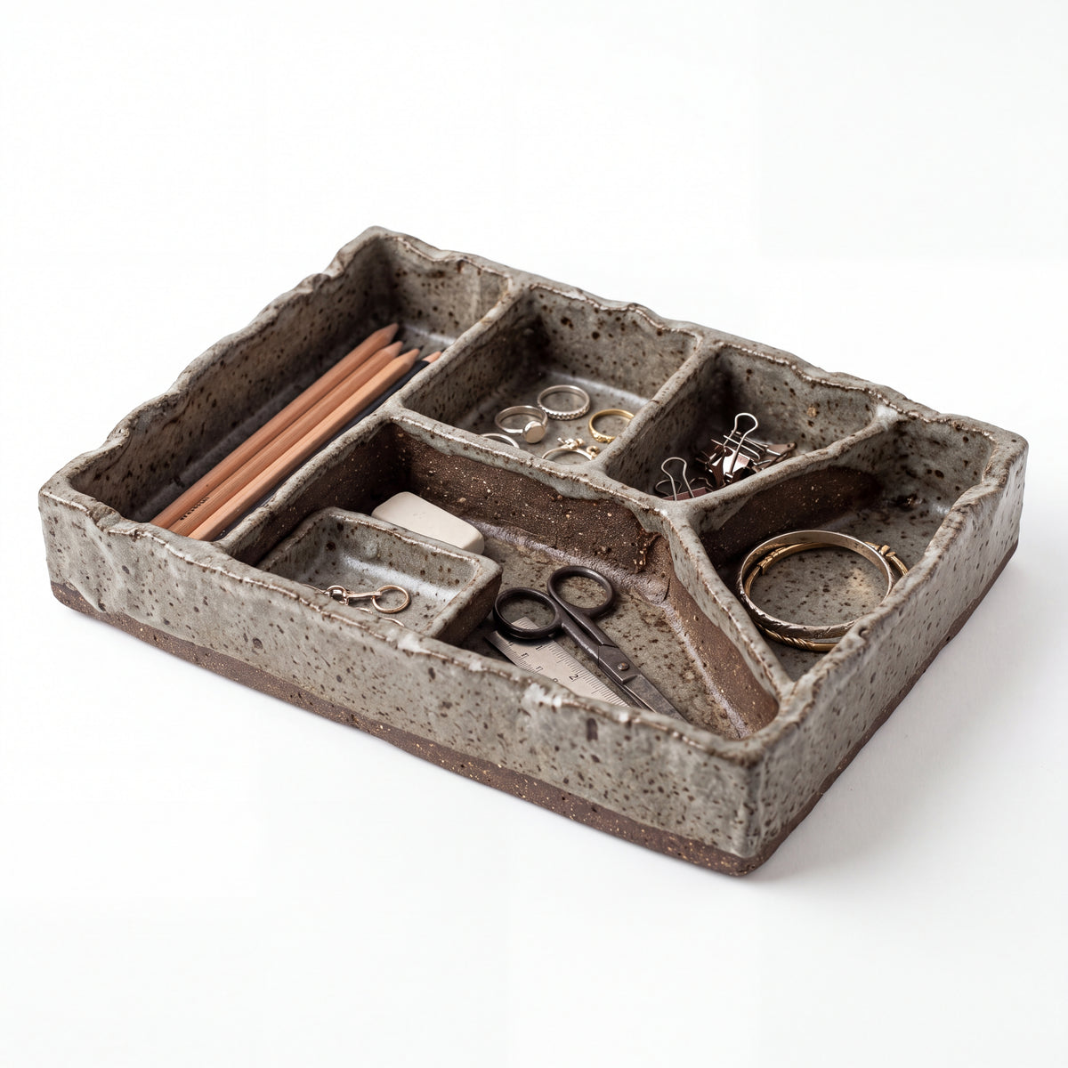 Handmade Ceramic 6-Compartment Tray — Clay Collection