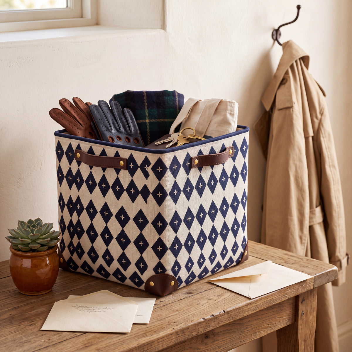 Linen Geometric Print Storage Basket — Soft Living Collection