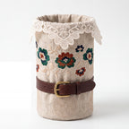 Linen Lace Floral Embroidered Cylinder Basket — Soft Living Collection