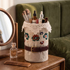 Linen Lace Floral Embroidered Cylinder Basket — Soft Living Collection