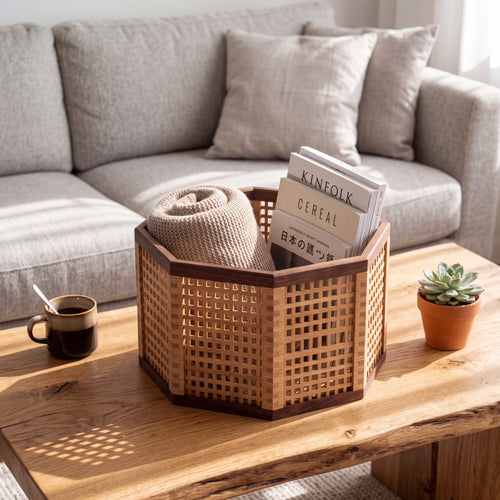 Octagonal Wood Lattice Basket — Forest Collection
