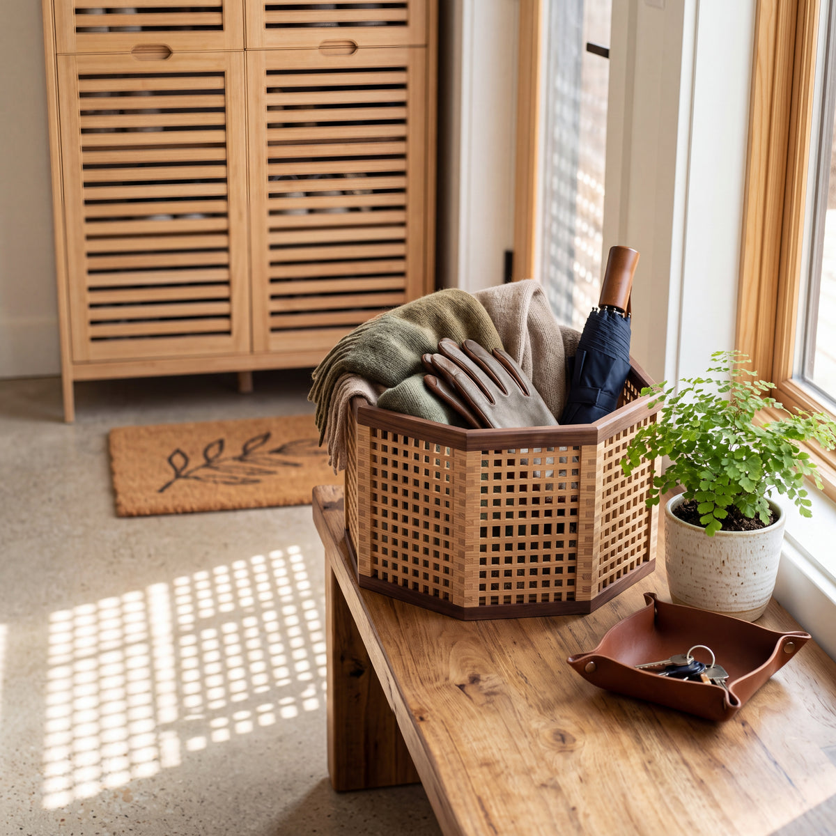Octagonal Wood Lattice Basket — Forest Collection